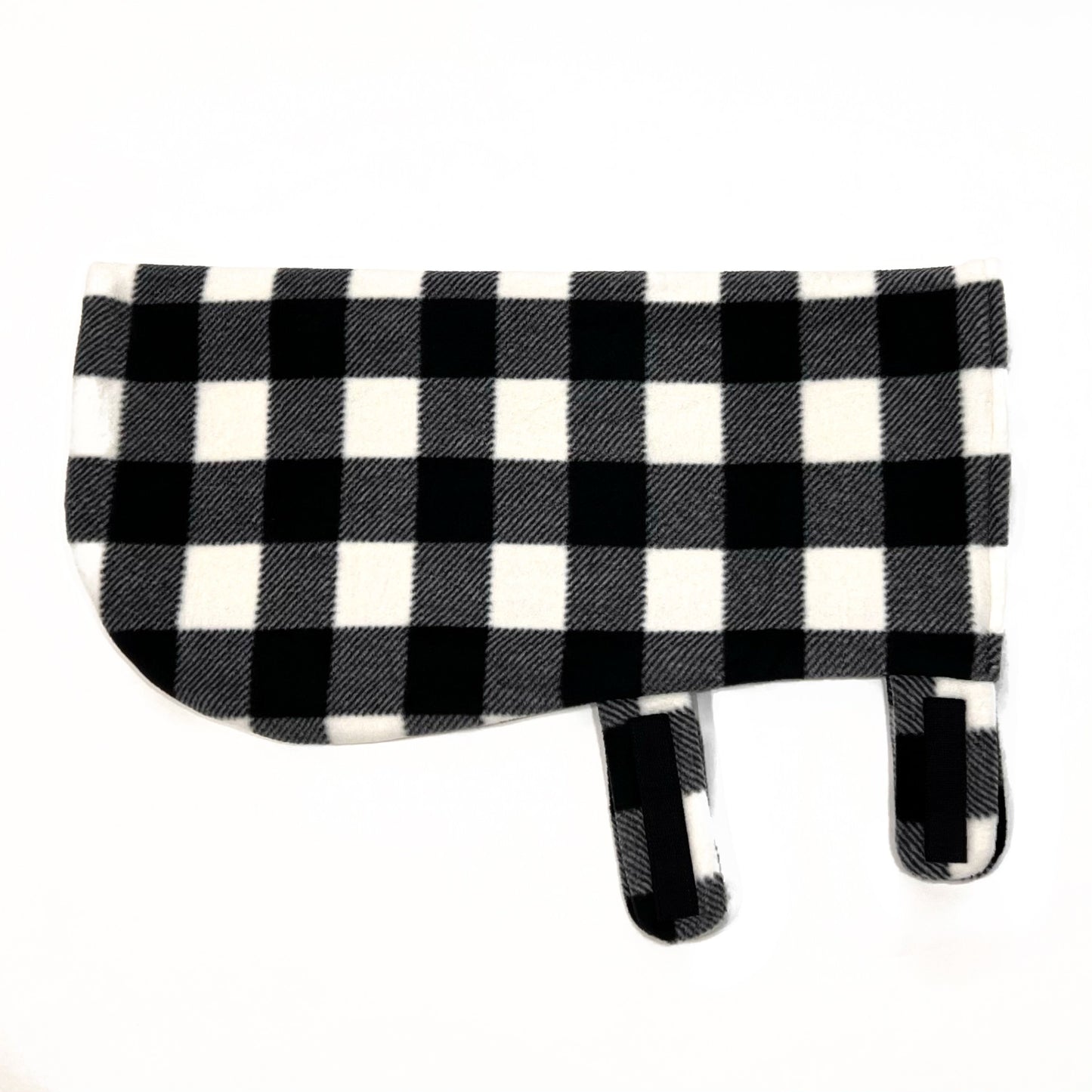 Fleece Strap Pig Sweater Double Layer Coat: White Buffalo Plaid Checker Print Fabric, Mini Pig Clothes for Potbelly Pigs and Hogs of All Sizes