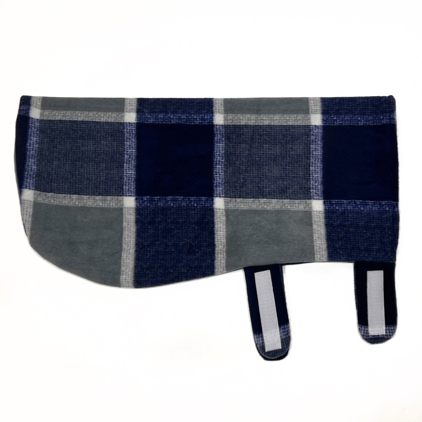 Fleece Strap Pig Sweater Double Layer Coat: Navy Window Plaid Fabric, Mini Pig Clothes for Potbelly Pigs and Hogs of All Sizes