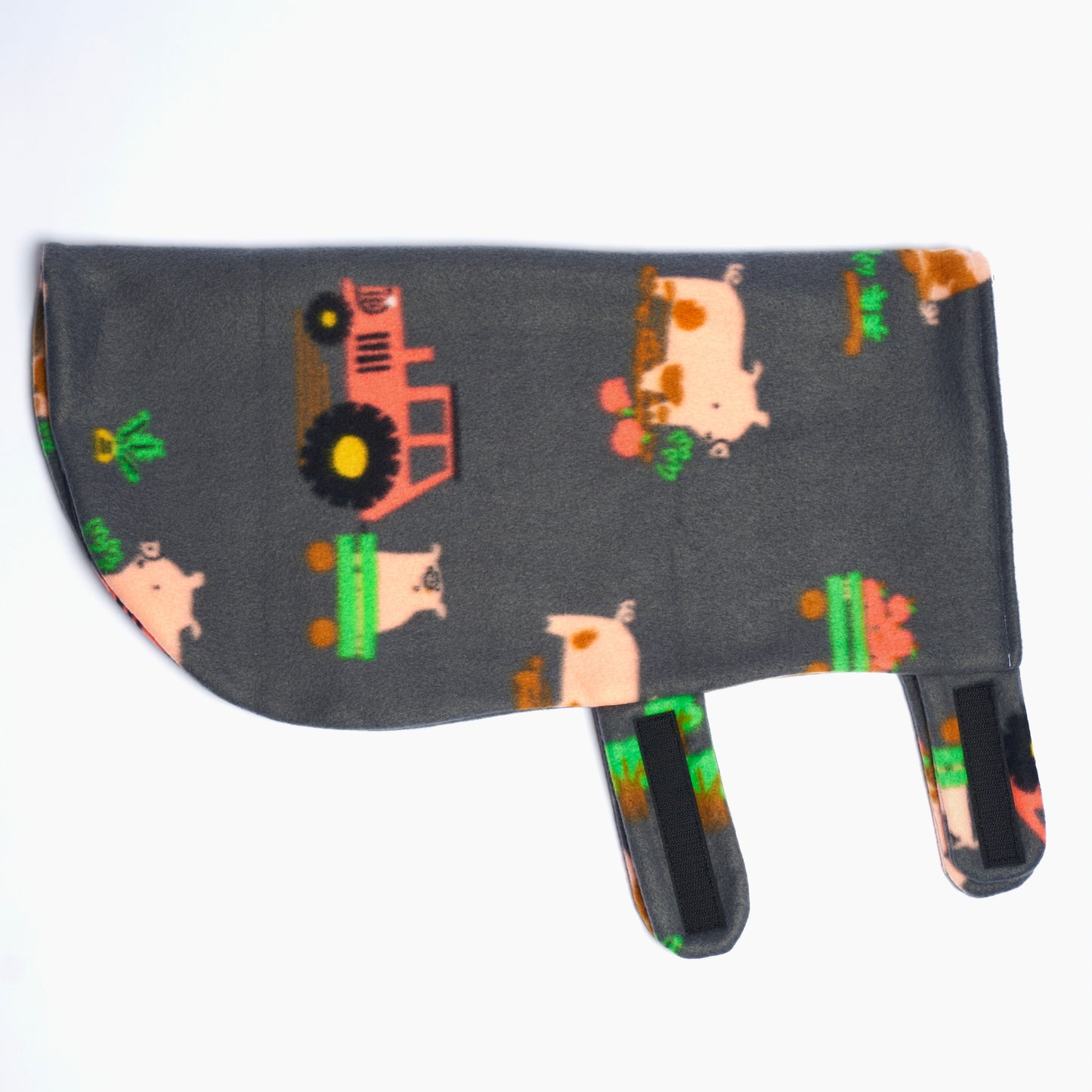 Fleece Strap Pig Sweater Double Layer Coat: Farm Pigs on Tractors Fabric, Mini Pig Clothes for Potbelly Pigs and Hogs of All Sizes